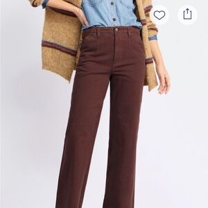 High-Rise Straight Leg Pants in Chocolate Brown